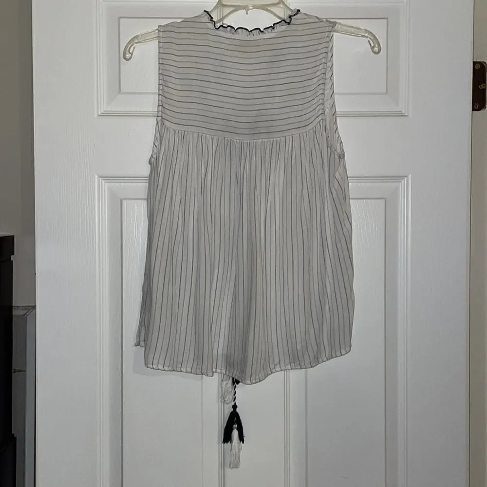 Anthropologie Savannah Jane White and Navy Striped Sleeveless Top